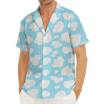 White And Blue Cow Print Men's Deep V-Neck Shirt