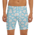 White And Blue Cow Print Men's Long Boxer Briefs