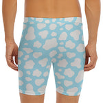 White And Blue Cow Print Men's Long Boxer Briefs