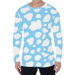 White And Blue Cow Print Men's Long Sleeve T-Shirt