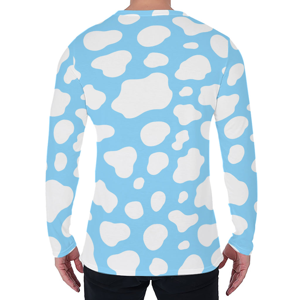 White And Blue Cow Print Men's Long Sleeve T-Shirt