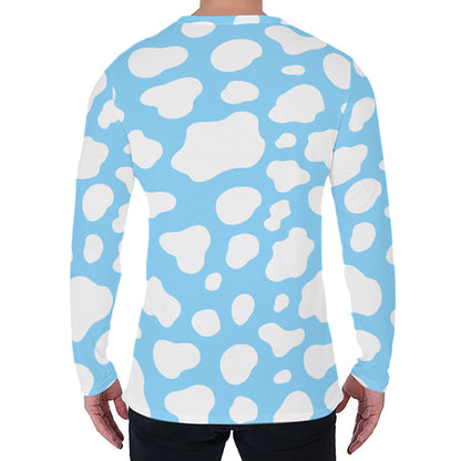 White And Blue Cow Print Men's Long Sleeve T-Shirt