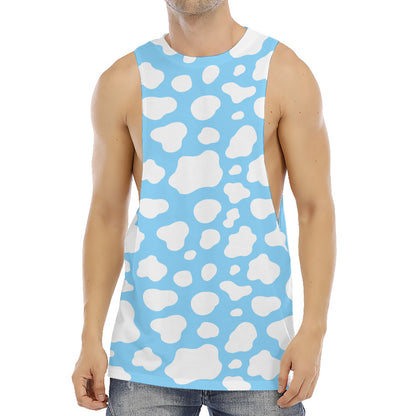 White And Blue Cow Print Men's Muscle Tank Top