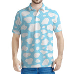 White And Blue Cow Print Men's Polo Shirt