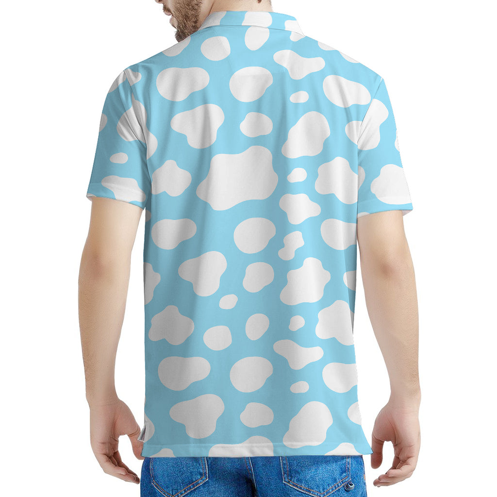 White And Blue Cow Print Men's Polo Shirt