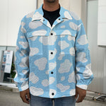 White And Blue Cow Print Men's Shirt Jacket