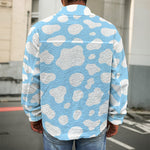 White And Blue Cow Print Men's Shirt Jacket