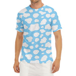 White And Blue Cow Print Men's Short Sleeve Rash Guard