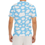 White And Blue Cow Print Men's Short Sleeve Rash Guard