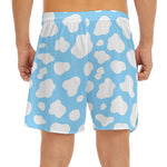 White And Blue Cow Print Men's Split Running Shorts