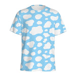 White And Blue Cow Print Men's Sports T-Shirt