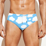 White And Blue Cow Print Men's Swim Briefs