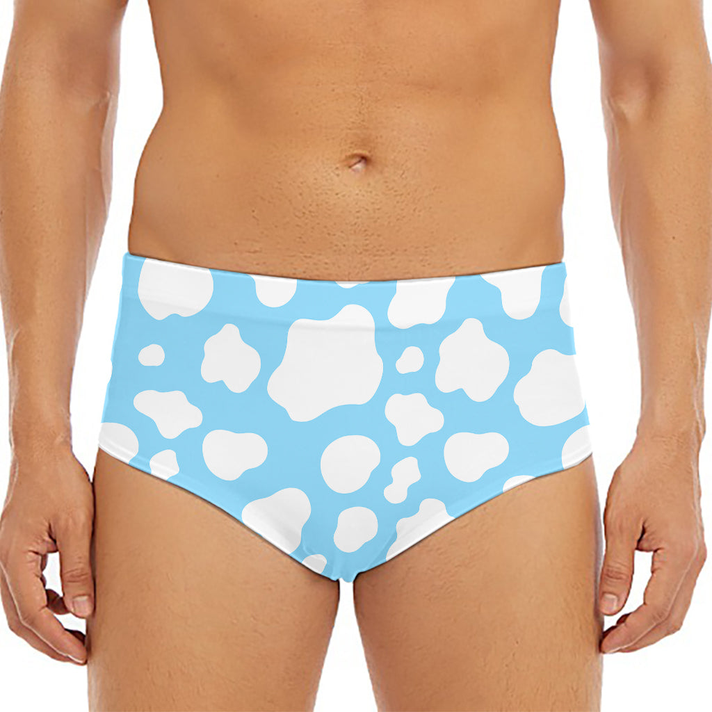 White And Blue Cow Print Men's Triangle Swim Briefs