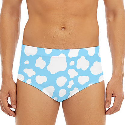 White And Blue Cow Print Men's Triangle Swim Briefs