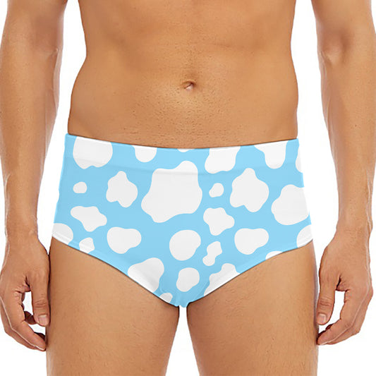 White And Blue Cow Print Men's Triangle Swim Briefs