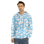 White And Blue Cow Print Men's Velvet Pullover Hoodie