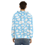 White And Blue Cow Print Men's Velvet Pullover Hoodie