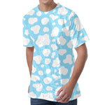 White And Blue Cow Print Men's Velvet T-Shirt