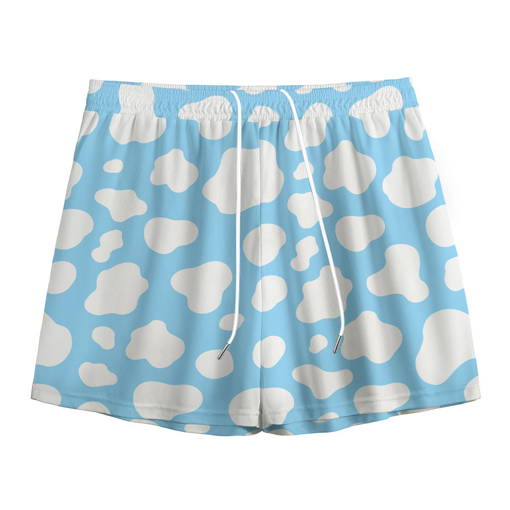 White And Blue Cow Print Mesh Shorts