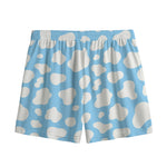 White And Blue Cow Print Mesh Shorts