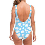 White And Blue Cow Print One Piece Swimsuit