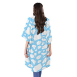 White And Blue Cow Print Open Front Beach Cover Up