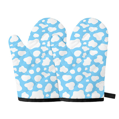 White And Blue Cow Print Oven Mitts