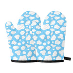 White And Blue Cow Print Oven Mitts