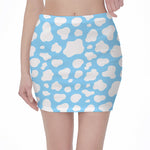 White And Blue Cow Print Pencil Mini Skirt