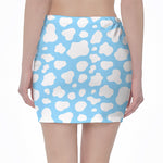 White And Blue Cow Print Pencil Mini Skirt