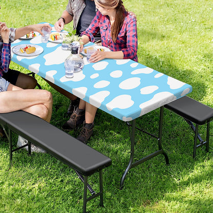 White And Blue Cow Print Picnic Table Cover