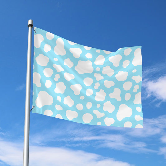 White And Blue Cow Print Polyester Flag