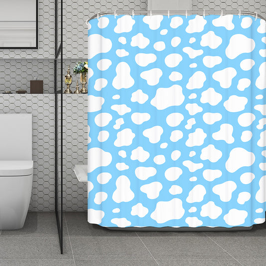 White And Blue Cow Print Polyester Shower Curtain