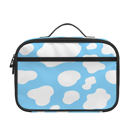 White And Blue Cow Print Portable Lunch Bag