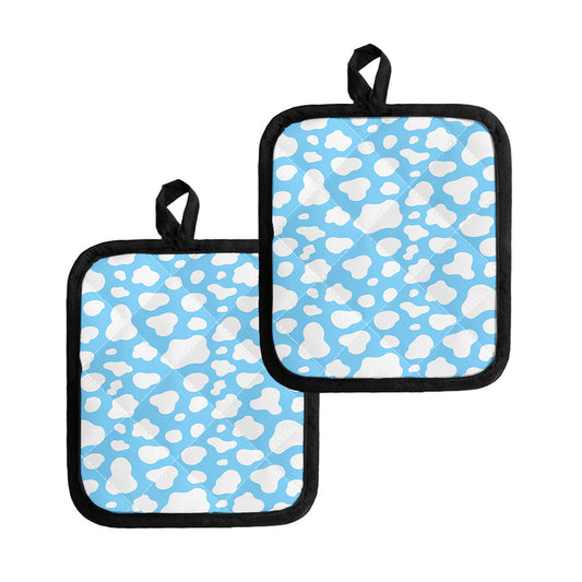 White And Blue Cow Print Pot Holders