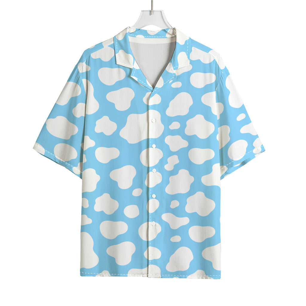 White And Blue Cow Print Rayon Hawaiian Shirt