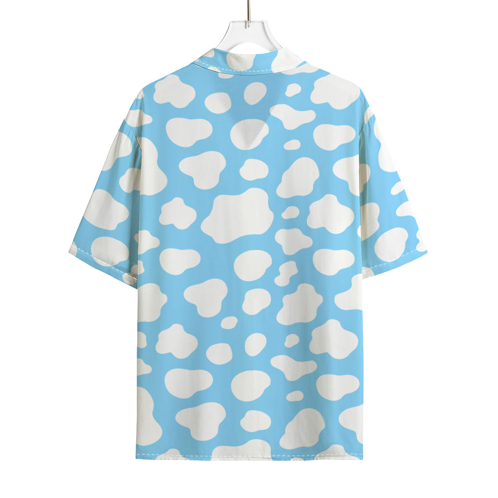 White And Blue Cow Print Rayon Hawaiian Shirt