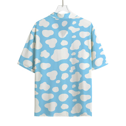 White And Blue Cow Print Rayon Hawaiian Shirt
