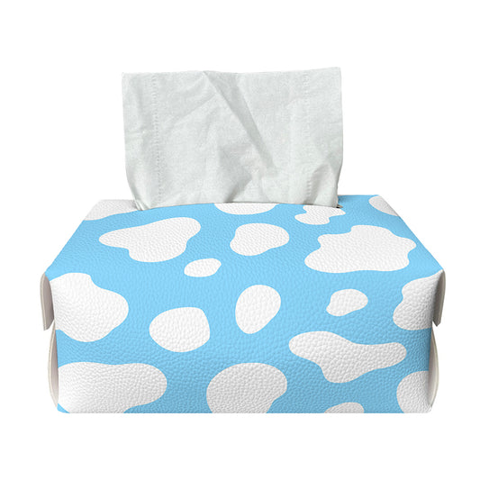 White And Blue Cow Print Rectangle Tissue Box Cover