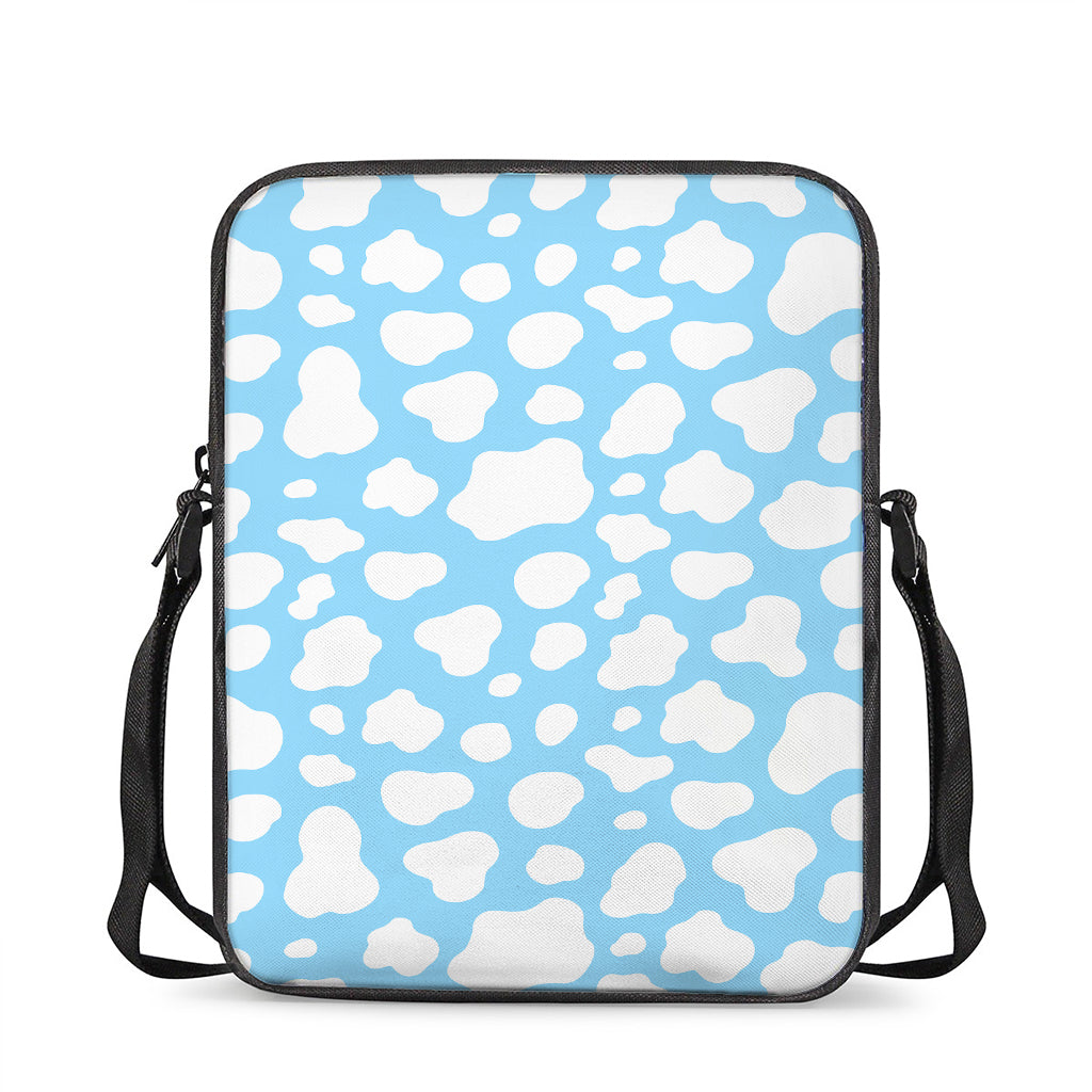 White And Blue Cow Print Rectangular Crossbody Bag