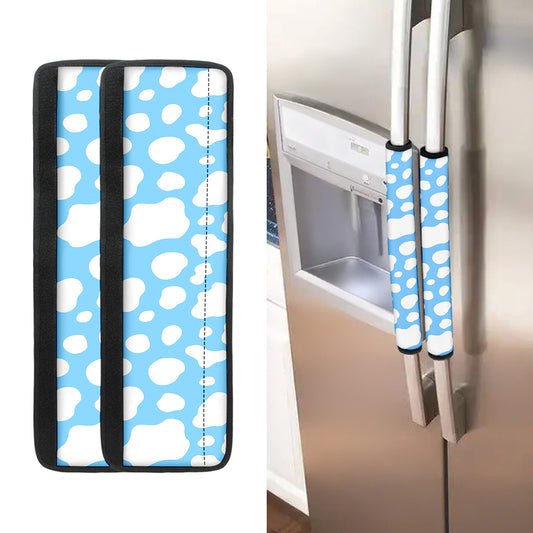 White And Blue Cow Print Refrigerator Handle Covers