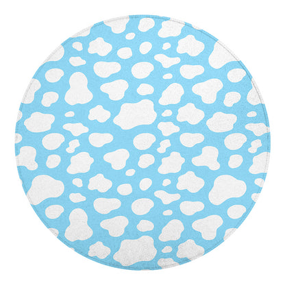 White And Blue Cow Print Round Blanket