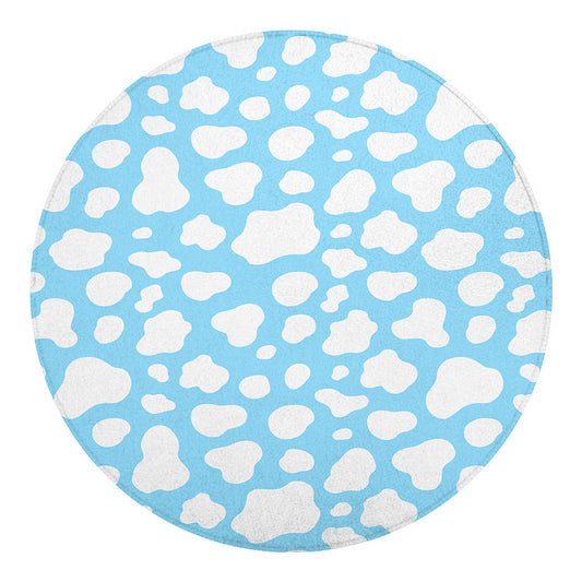 White And Blue Cow Print Round Blanket