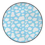 White And Blue Cow Print Round Floor Mat