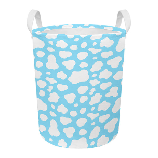 White And Blue Cow Print Round Laundry Basket