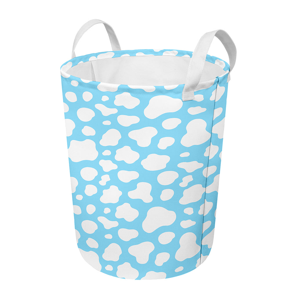 White And Blue Cow Print Round Laundry Basket