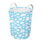 White And Blue Cow Print Round Laundry Basket
