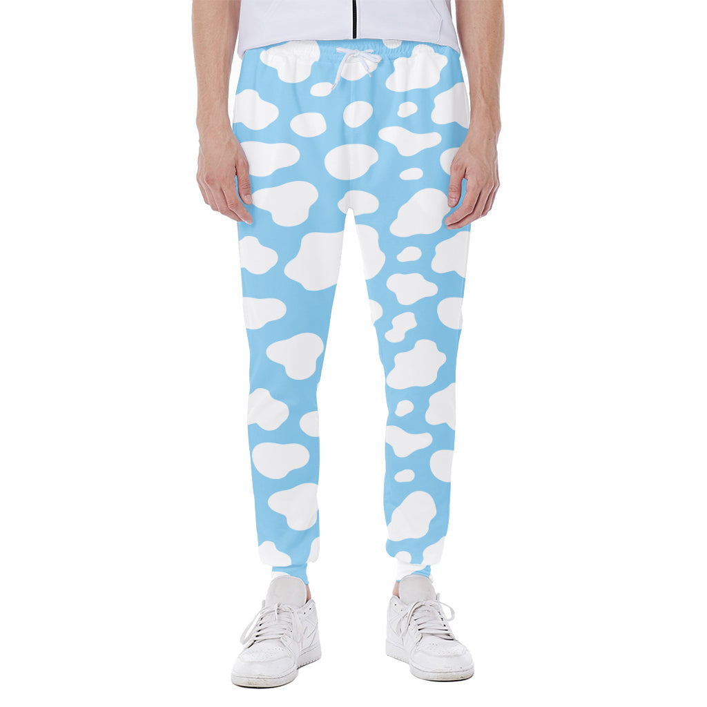 White And Blue Cow Print Scuba Joggers