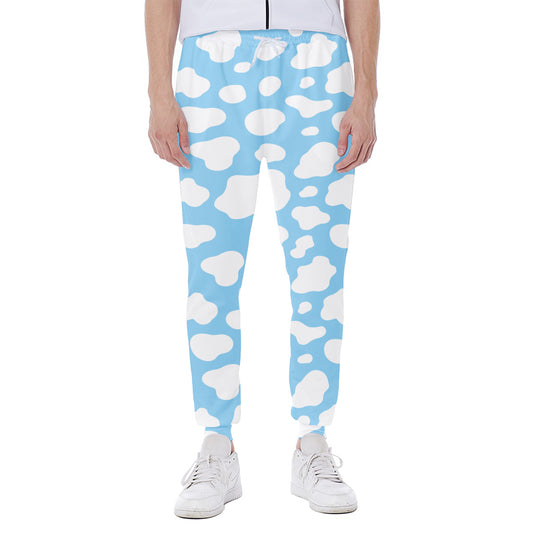 White And Blue Cow Print Scuba Joggers