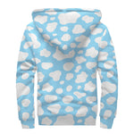 White And Blue Cow Print Sherpa Lined Zip Up Hoodie